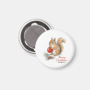 Aimant Écureuil de Noël avec ornement rouge