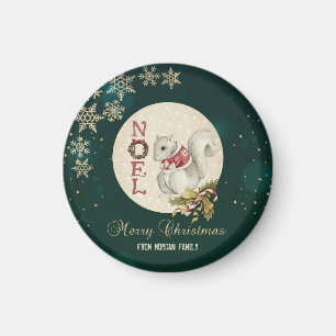 Aimant Écureuil de Noël vintage, flocons de neige