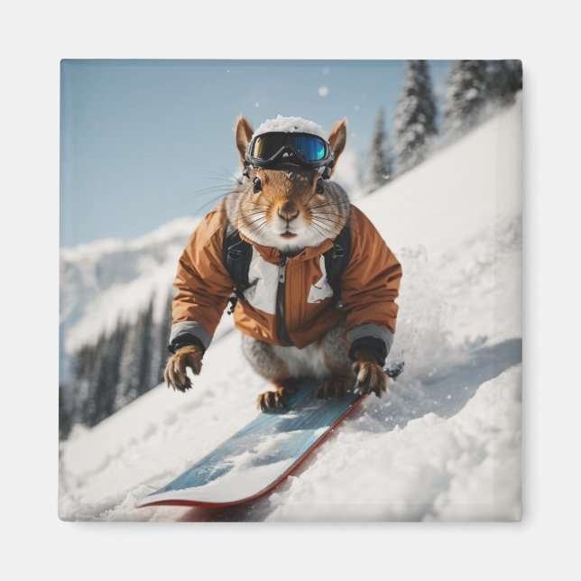 Aimant Écureuil de snowboard Heure d'hiver Animaux Whimsi (Devant)