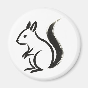 Aimant Écureuil minimal - Animal de pinceau d'encre sur a