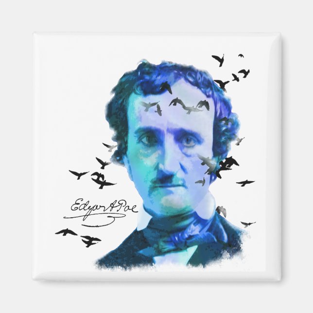 Aimant Edgar Allan Poe dans les nuances de bleu avec Rave (Devant)