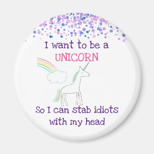Aimant Edgy Unicorn avec arc en ciel et Confetti Funny