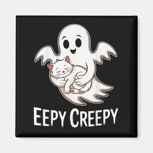 Aimant Eepy creepy – joli chat endormi et fantôme Hallowe (Devant)