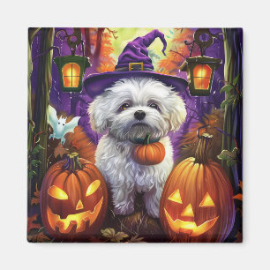 Aimant Éffrayant Bichon Frise Halloween sorcière et Citro