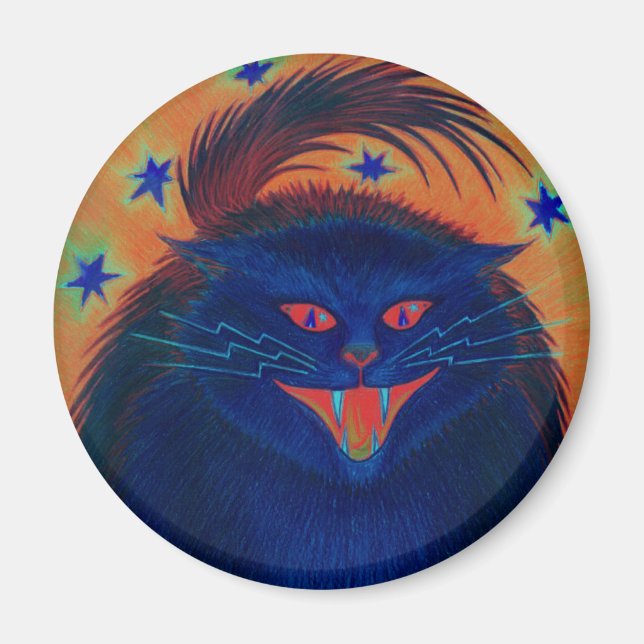 Aimant Effrayant chat bleu réfrigérateur magnétique rond (Devant)
