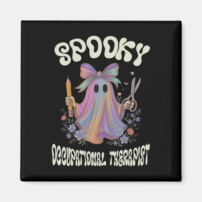 Aimant Éffrayant ergothérapeute fantôme floral Hallowe (Devant)
