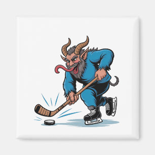 Aimant Éffrayant Krampus Jouer au hockey sur glace Noël