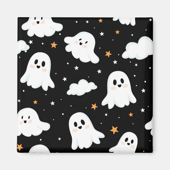 Aimant Éffrayant mignon Halloween Ghost Nuageux Star Sky (Devant)