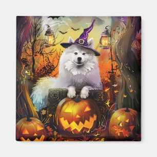 Aimant Éffrayant Samoyed Chien Halloween sorcière et Citr