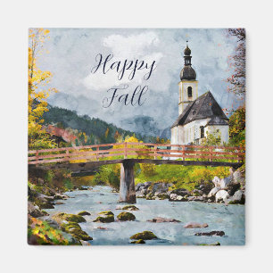 Aimant Église d'automne et arbres avec texte personnalisa