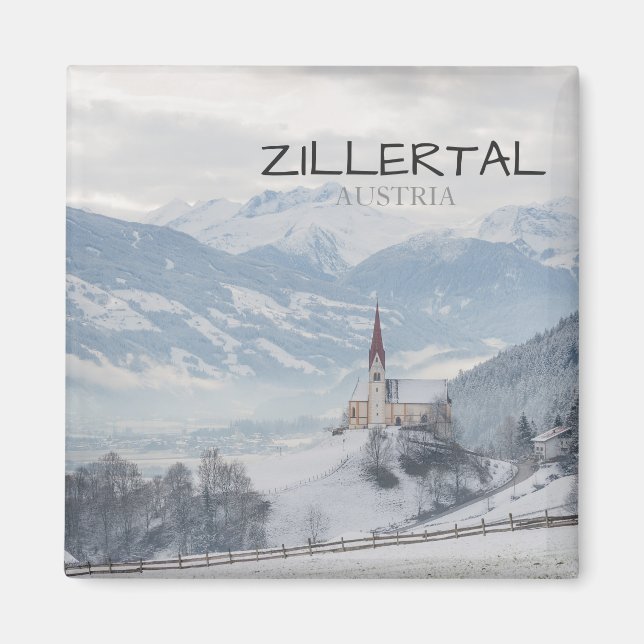 Aimant Eglise de Zillertal dans l'aimant de texte hiverna (Devant)