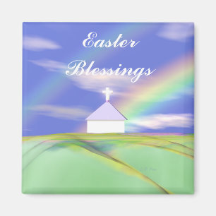 Aimant Église et arc-en-ciel de Pâques