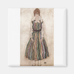Aimant Egon Schiele - Édith Schiele dans la robe rayée