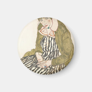 Aimant Egon Schiele Edith With Striped Dress