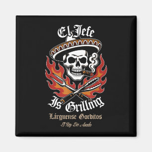 Aimant El jefe fait griller un squelette de barbecue mexi