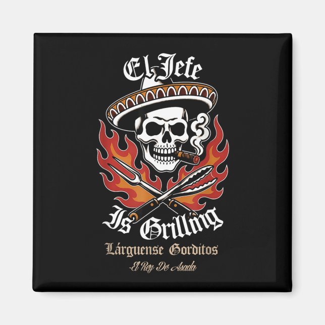 Aimant El jefe fait griller un squelette de barbecue mexi (Devant)