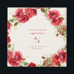 Aimant Élégance en Mariage Crème Rouge Sauvez notre date<br><div class="desc">Élégant. "Save the date" pour mariage. Rouge et crème. Floral. Géométrique. Magnet.</div>
