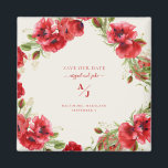 Aimant Élégance en Mariage Crème Rouge Sauvez notre date<br><div class="desc">Élégant. "Save the date" pour mariage. Rouge et crème. Floral. Géométrique. Magnet.</div>