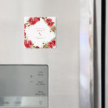 Aimant Élégance en Mariage rouge Économisez notre date<br><div class="desc">Élégant. "Save the date" pour mariage. Rouge et blanc. Floral. Géométrique. Magnet.</div>