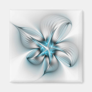 Aimant Élégance florale Art fractal bleu abstrait moderne
