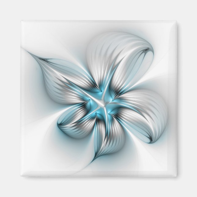Aimant Élégance florale Art fractal bleu abstrait moderne (Devant)