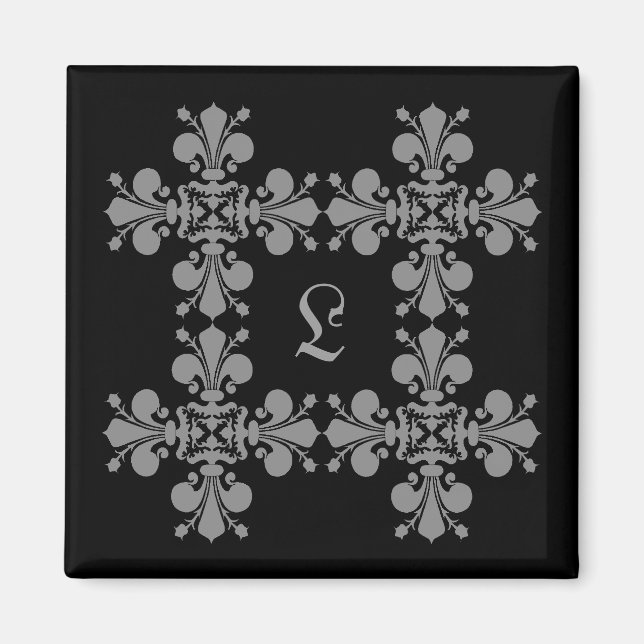 Aimant Élégance gothique fleur de lis damask monogramme (Devant)