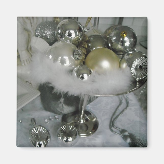 Aimant Élégance scintillante Décorations argent et blanc (Devant)