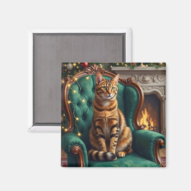 Aimant Elegant Abyssinian Cat Regal Holiday Portrait Art (Recto/Verso)