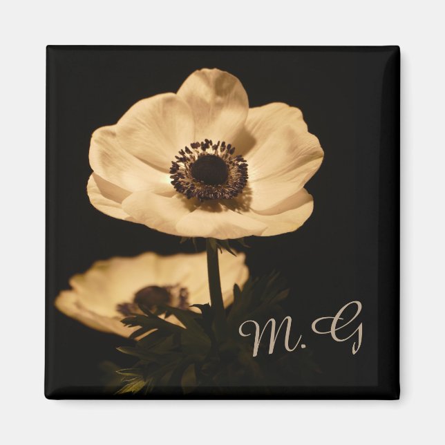 Aimant Elegant Anemone Flowers Initials (Devant)