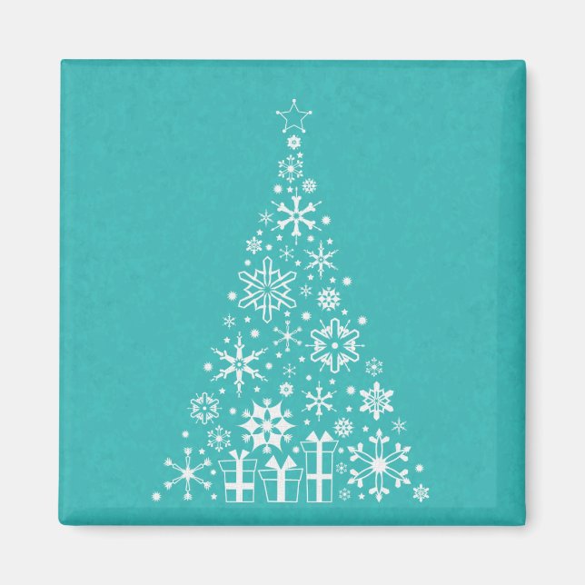 Aimant élégant arbre de Noël blanc et turquoise (Devant)