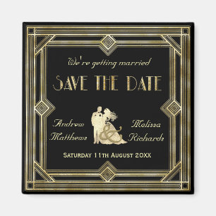 Aimant Elégant Art Déco Gold Black Enregistrer la date