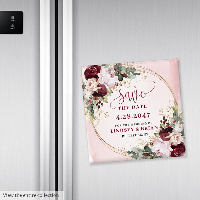 Aimant Élégant Bohème Burgundy Blush Or Floral Sauver Dat (Elegant Boho Burgundy Blush Gold Floral Save the Date Magnet

)