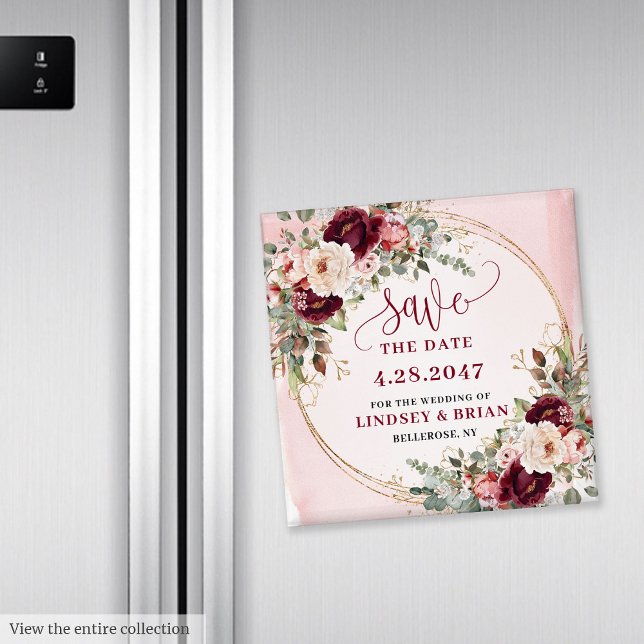 Aimant Élégant Boho Bourgogne Rose Doré Faire-Part de Pré (Elegant Boho Burgundy Blush Gold Save the Date Magnet

)