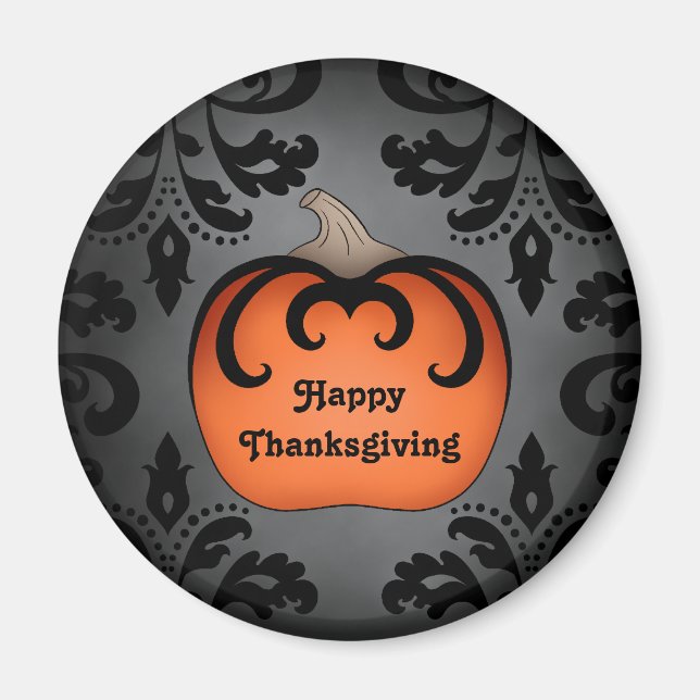 Aimant Élégant citrouille de Thanksgiving sur damask (Devant)