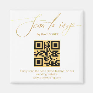 Aimant Élégant code QR rsvp écriture manuscrite dorée mar