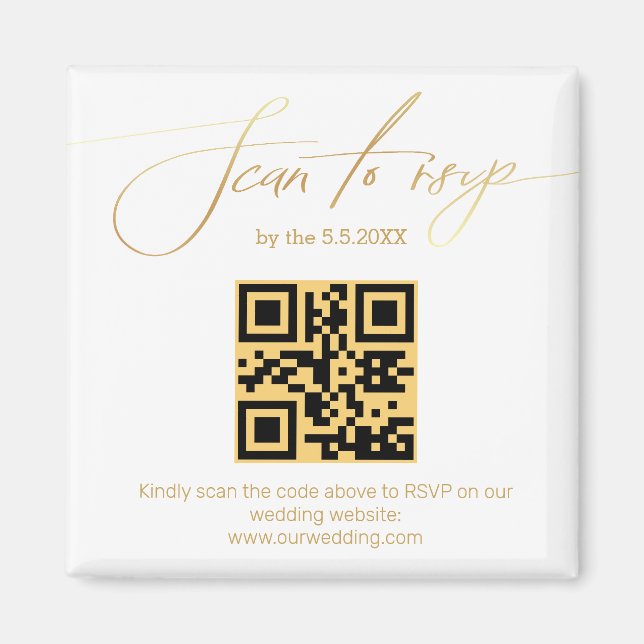 Aimant Élégant code QR rsvp écriture manuscrite dorée mar (Devant)