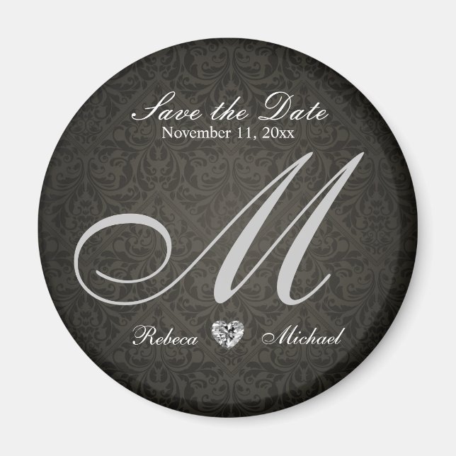 Aimant Élégant Damask Diamond Monogramme Enregistrer la d (Devant)