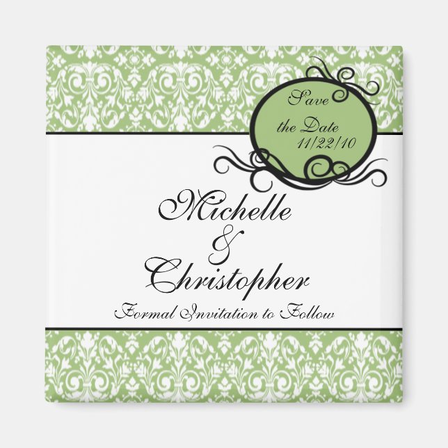 Aimant Elegant Damask Enregistrer l'aimant Date (Devant)