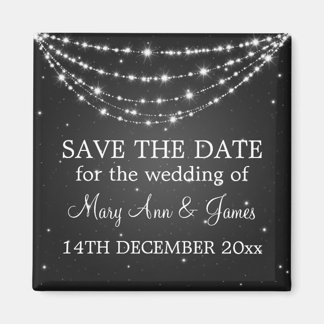 Aimant Élégant Enregistrer La Date Sparkling Chain Black (Devant)