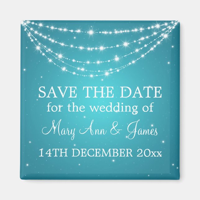 Aimant Élégant Enregistrer La Date Sparkling Chain Blue (Devant)