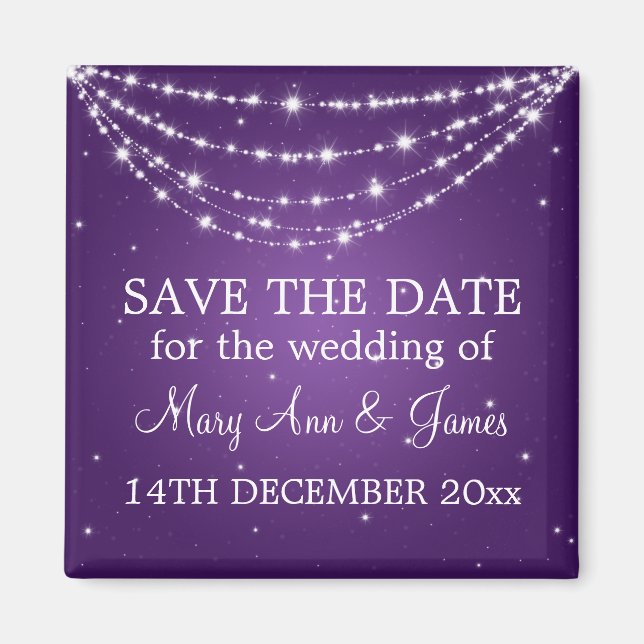 Aimant Élégant Enregistrer La Date Sparkling Chain Purple (Devant)