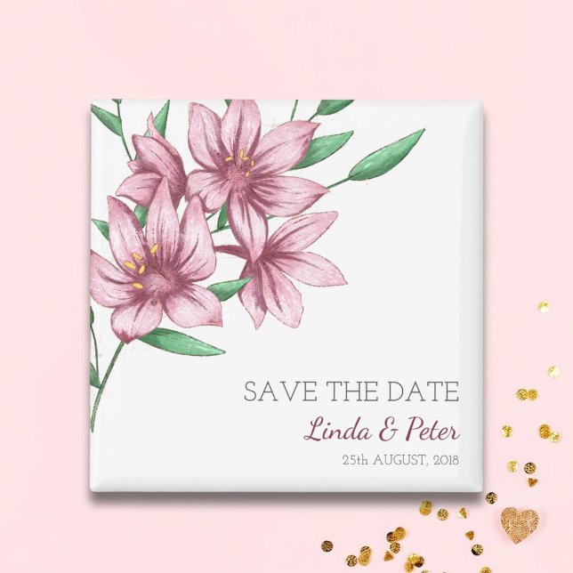Aimant Élégant Faire-Part de Mariage Fleur de Lys Rose (Créateur téléchargé)
