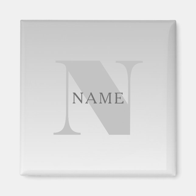 Aimant Élégant Faux Argent Gris Dégradé Monogramme Classi (Devant)