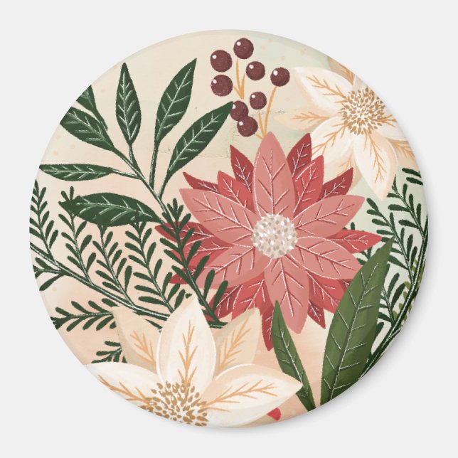 Aimant Élégant Festif Noël Poinsettia vacances (Devant)