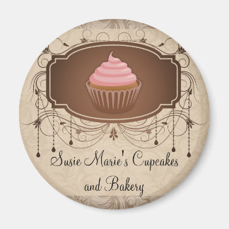 Aimant Elégant Glamor Mocha Damask Cupcake Design
