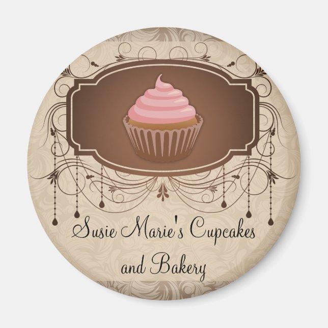 Aimant Elégant Glamor Mocha Damask Cupcake Design (Devant)