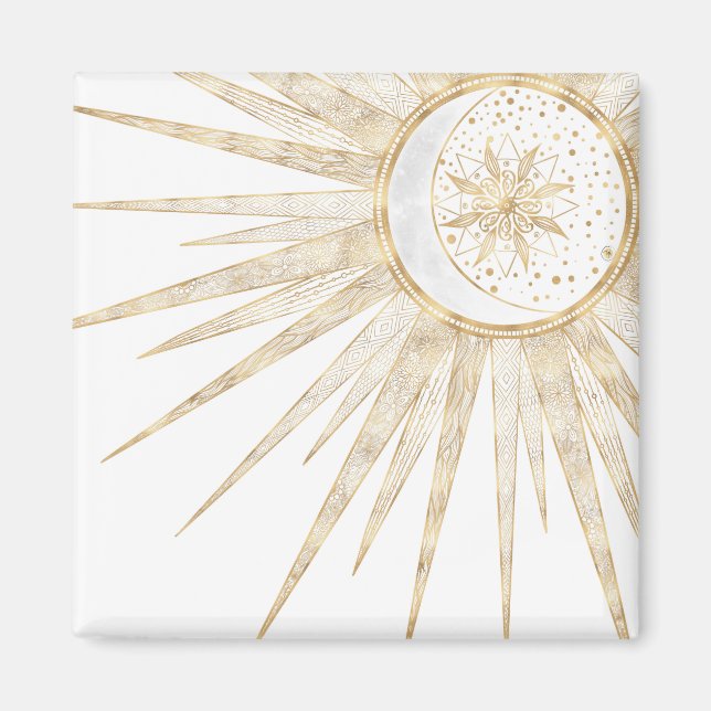 Aimant Elegant Gold Doodles Sun Moon Mandala Design (Devant)