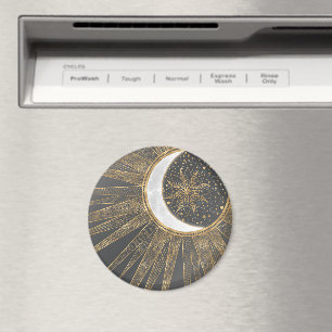 Aimant Elegant Gold Doodles Sun Moon Mandala Design