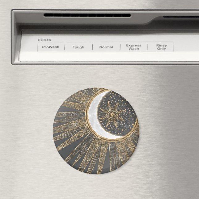 Aimant Elegant Gold Doodles Sun Moon Mandala Design (In Situ (Lave-vaisselle))
