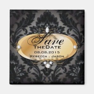 Aimant Elegant Gold noir damask enregistrer la date
